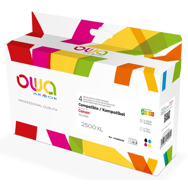 OWA Cartouche d'encre compatible CANON PGI-2500XL - K10405OW - Pack de 4 (Noir, Cyan, Magenta, Jaune)