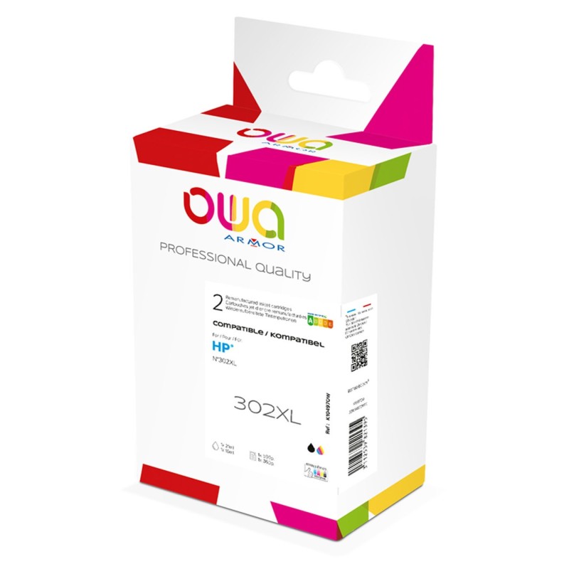 OWA Cartouche d'encre compatible HP 302XL -  K10497OW - Pack de 2 (Noir + Couleur)