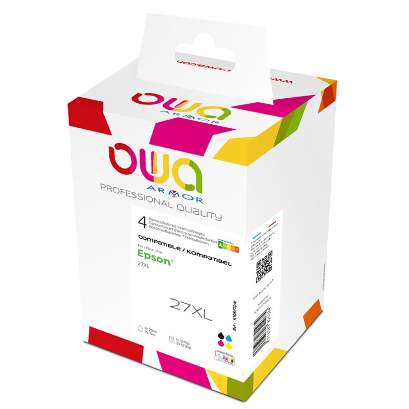 OWA Cartouche d'encre compatible EPSON 27XL - K10517OW - Pack de 4 (Noir, Cyan, Magenta, Jaune)