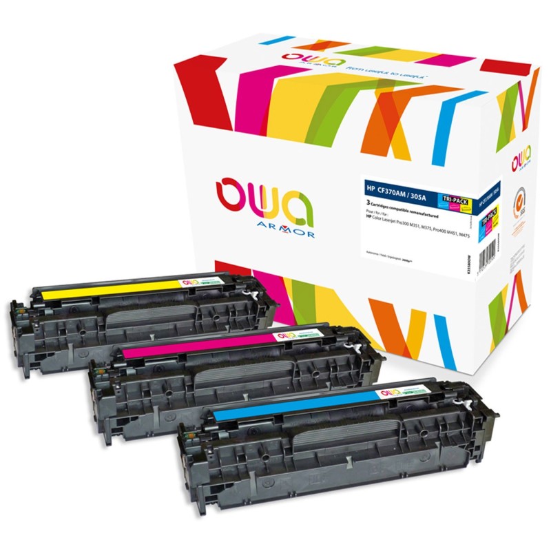 OWA Toner compatible HP 305A - K35580OW - Pack de 3 (Cyan, Magenta, Jaune)