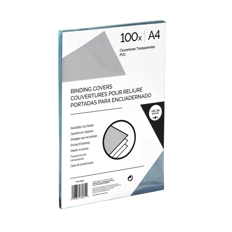 Couverture de reliure transparente A4 en PVC 190 microns - Paquet de 100
