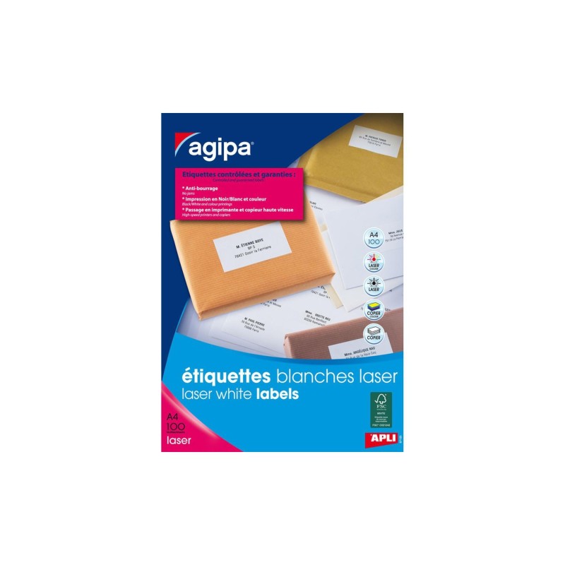 AGIPA 119603 Etiquettes blanches multi-usage 50 x 25 mm - Boîte de 1100
