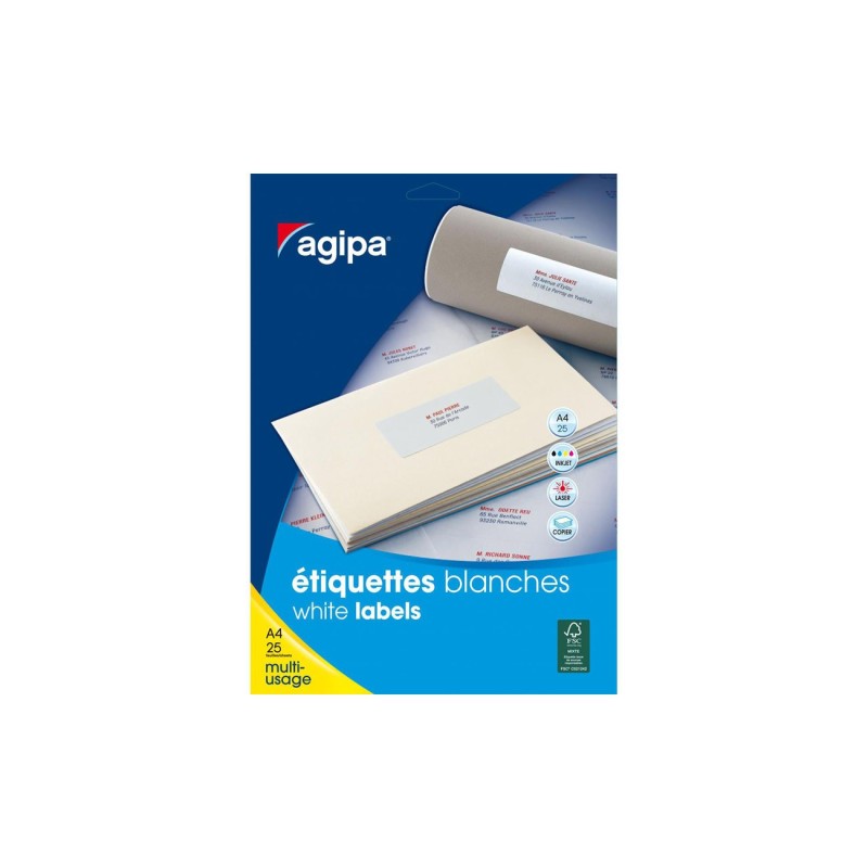AGIPA 119643 Etiquettes blanches multi-usage 210 x 297 mm - Boîte de 25