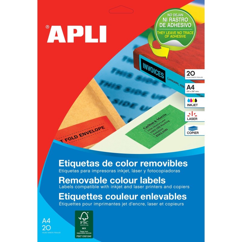 APLI 18309 Etiquettes blanches enlevables coins arrondis multi-usage 63,5 x 33,9 mm - Pochette de 480
