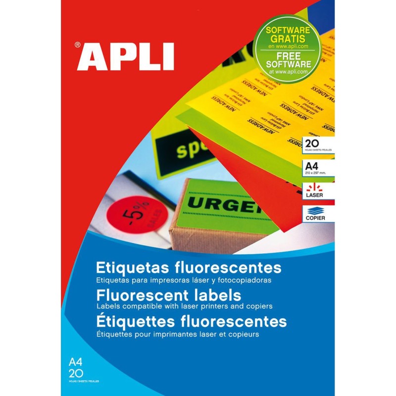 APLI 2877 Etiquettes vertes fluo pour imprimante laser et copieur 99,1 x 67,7 mm - Pochette de 160