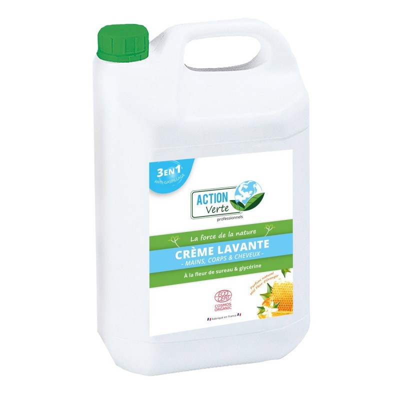 Action Verte Savon crème lavante mains, corps et cheveux à la glycérine et fleur de sureau bio - Bidon 5L