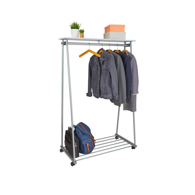 Alba Portant à vêtements dressing mobile Oslo en acier / bois - Gris avec 6 cintres en bois
