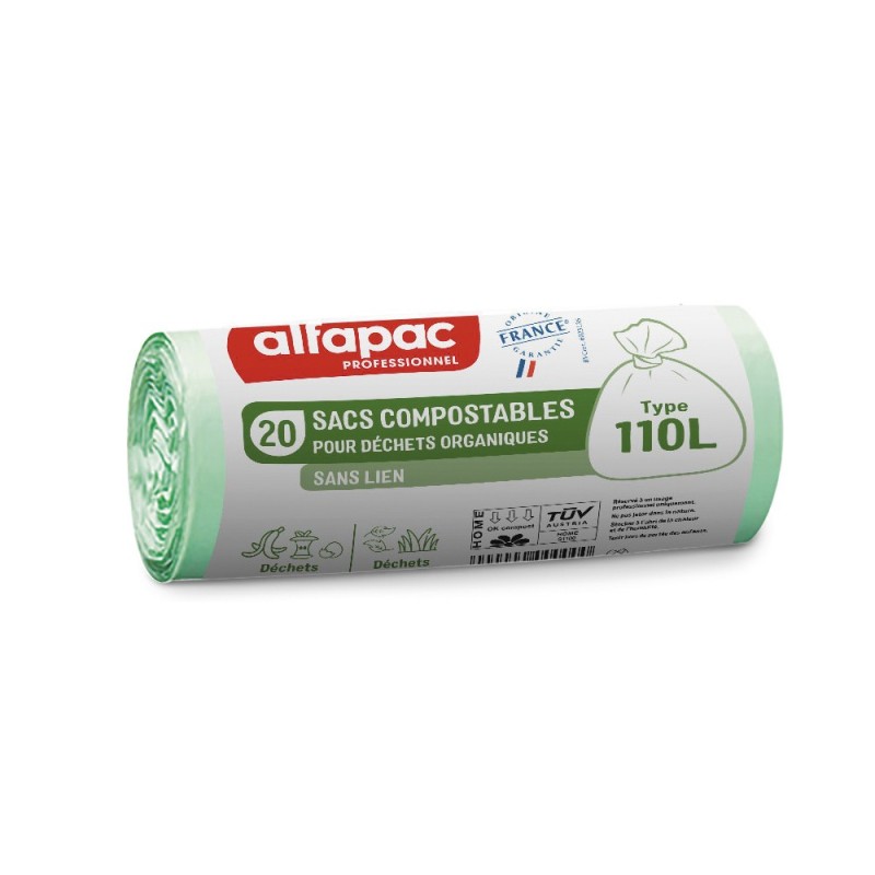 Alfapac Sac poubelle compostable 110L Vert - Lot de 200