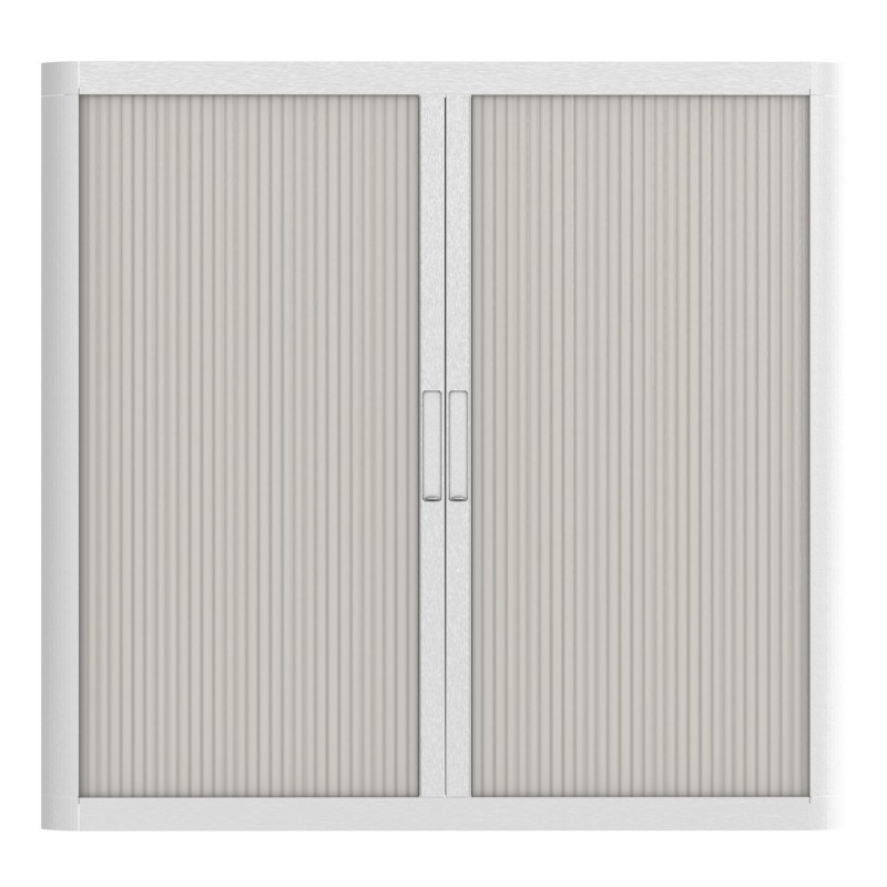 Armoire à rideaux Easy Office H.104 x L 110 cm - Corps Blanc lin sable - Rideaux Blanc lin sable