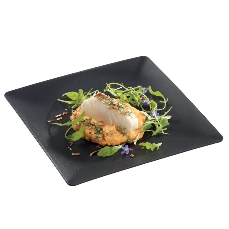 Assiette carrée en polypropylène noire 25 x 25 cm - Lot de 10