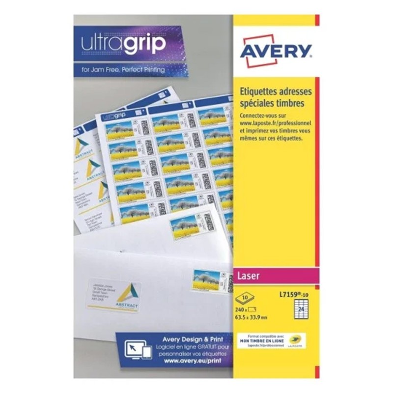 Avery L7159 Etiquettes adresses blanches laser 63,5 x 33,9 mm - Boîte de 240