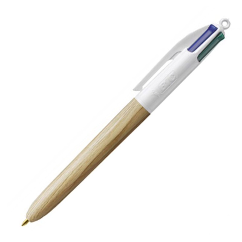 BIC 4 couleurs Wood Style Stylo bille rétractable pointe moyenne 1 mm - Corps effet bois
