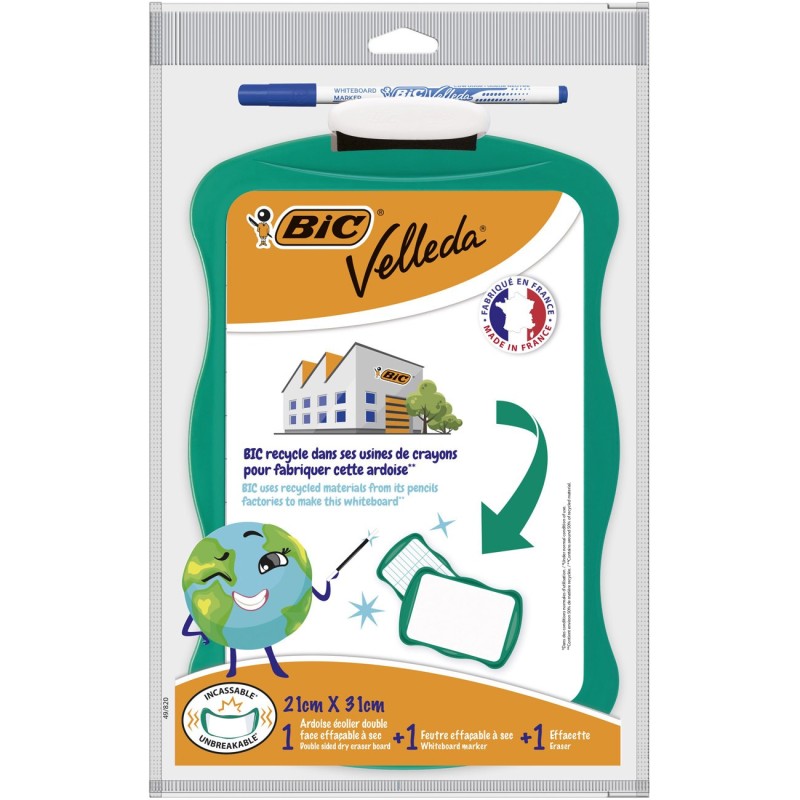BIC Velleda Ardoise effaçable à sec recyclée double face cadre vert L.21 x H.31 cm
