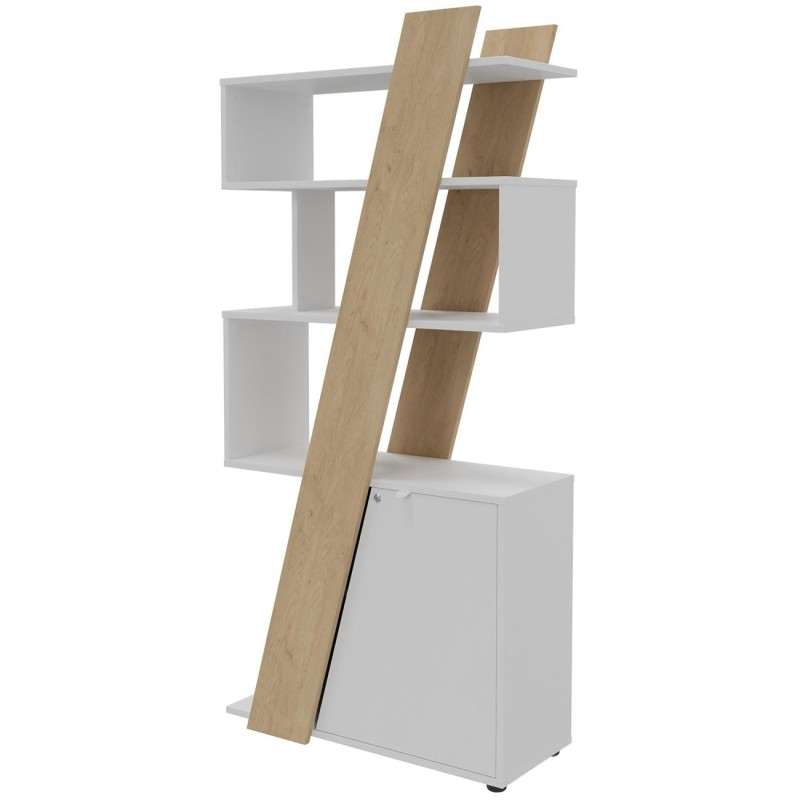 Bibliothèque porte à droite Rhéa L. 90 x P. 40 x H 190 cm - Structure Chêne - Porte blanche