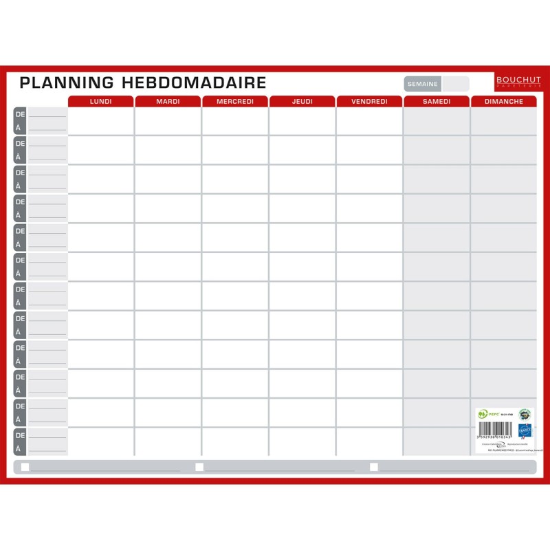 Bouchut Tableau planning hebdomadaire et annuel perpétuel effaçable à sec 32 x 42 cm