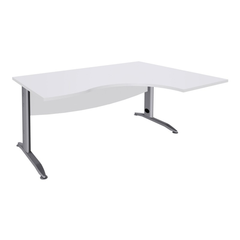 Bureau d'angle compact retour à droite Activity métal L.180 x P.120 cm - Plateau Blanc - Pieds L Aluminium