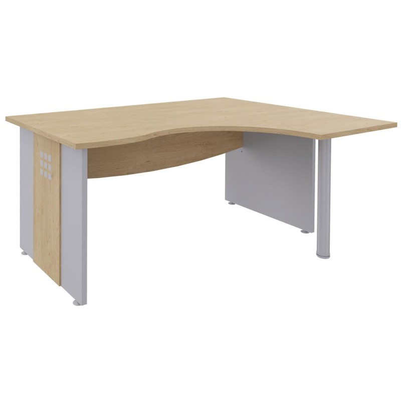 Bureau d'angle compact retour à droite Axiome - L.160 x P.120 cm - Plateau Chêne - Pieds panneaux Aluminium