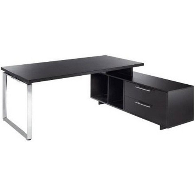 Bureau direction Flore avec retour suspendu - L.195 x P.170 cm - Plateau Frêne noir - Pieds cadres