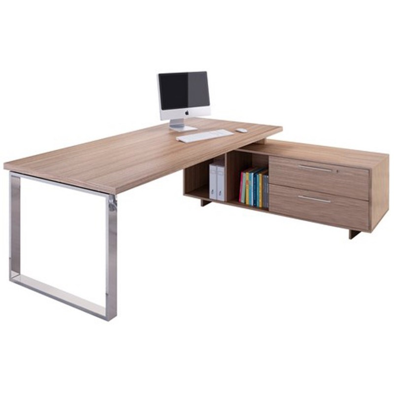 Bureau direction Flore avec retour suspendu - L.225 x P.170 cm - Plateau Noyer - Pieds cadres