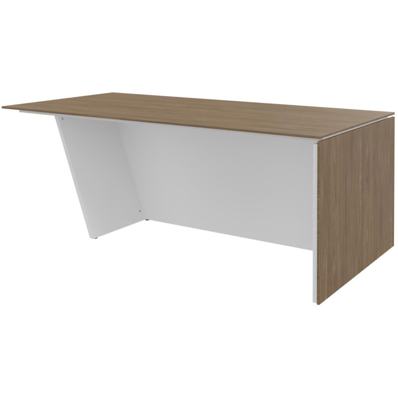 Bureau direction pied vertical à droite Rhéa - L. 200 x P. 100 x H. 741 cm - Plateau Noyer - Pieds Blanc