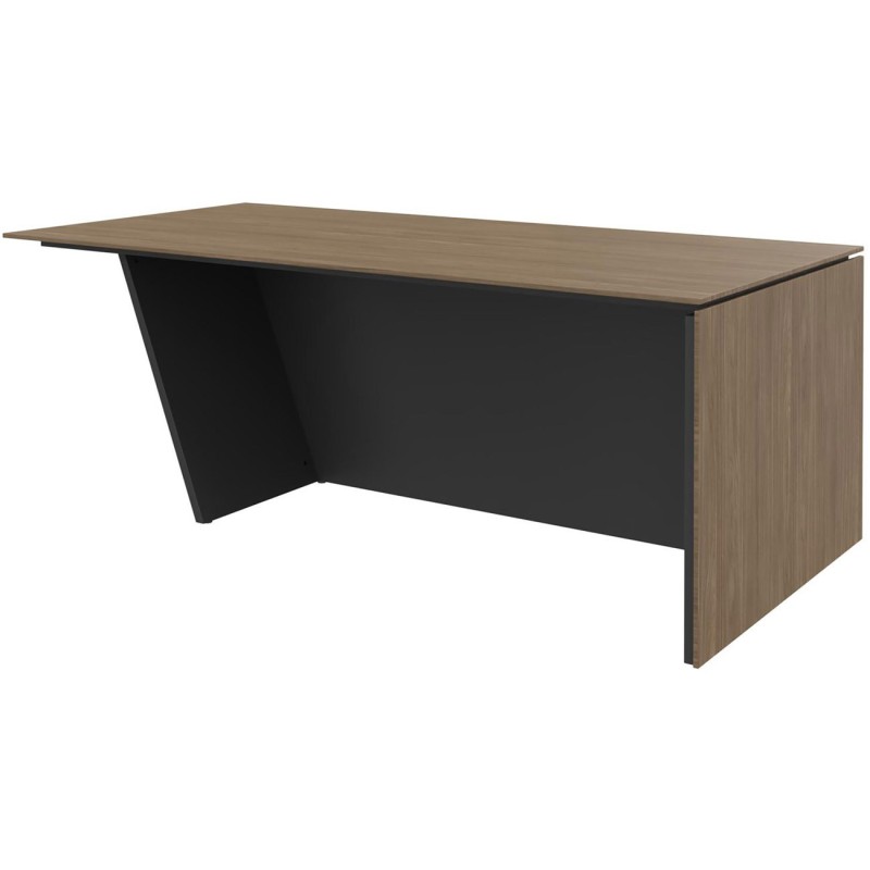 Bureau direction pied vertical à droite Rhéa - L. 200 x P. 100 x H. 741 cm - Plateau Noyer - Pieds Carbone