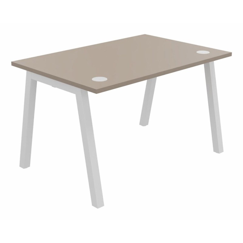 Bureau droit Burocolor A avec obturateurs - L.120 x P.80 cm - Plateau Argile - Pieds Blanc