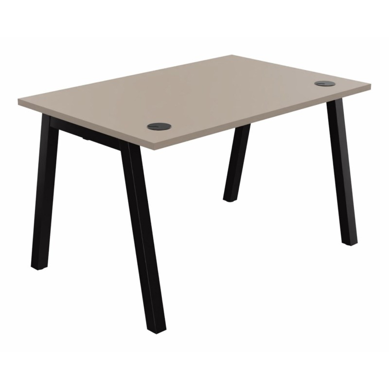 Bureau droit Burocolor A avec obturateurs - L.120 x P.80 cm - Plateau Argile - Pieds Noir