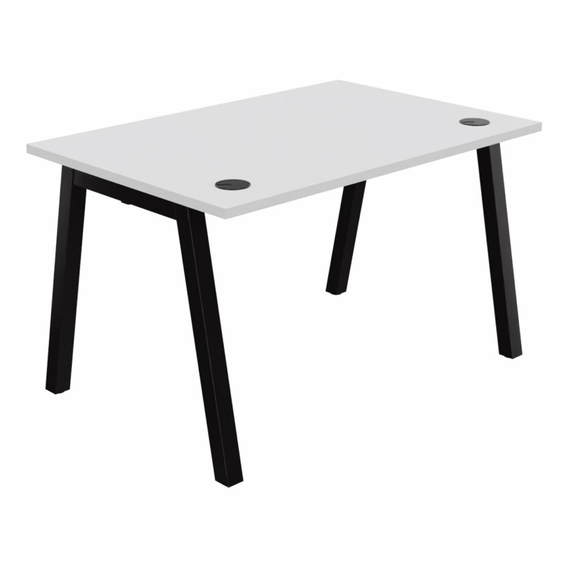Bureau droit Burocolor A avec obturateurs - L.120 x P.80 cm - Plateau Blanc - Pieds Noir