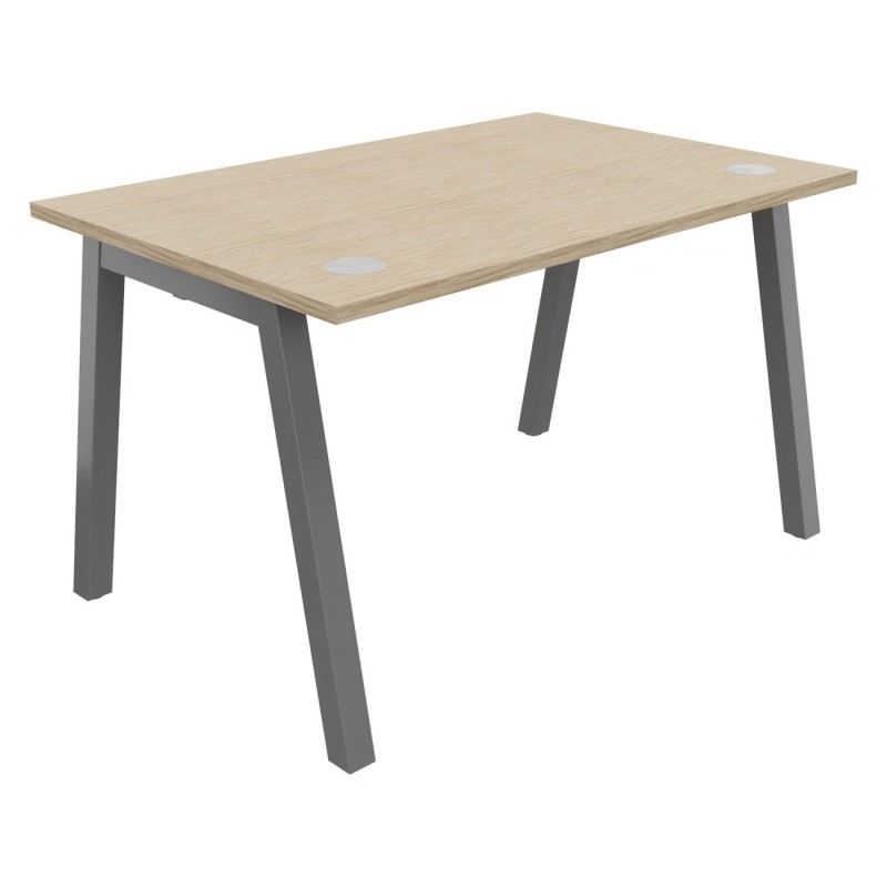 Bureau droit Burocolor A avec obturateurs - L.120 x P.80 cm - Plateau Chêne - Pieds Aluminium