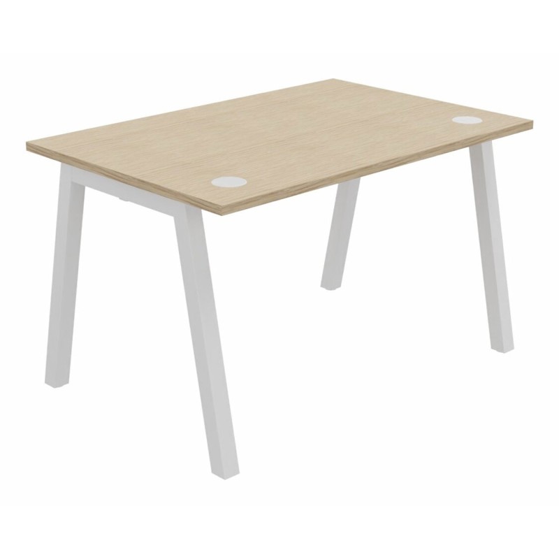 Bureau droit Burocolor A avec obturateurs - L.120 x P.80 cm - Plateau Chêne - Pieds Blanc