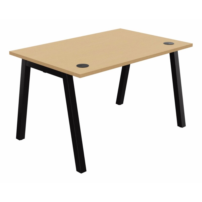 Bureau droit Burocolor A avec obturateurs - L.120 x P.80 cm - Plateau Hêtre - Pieds Noir