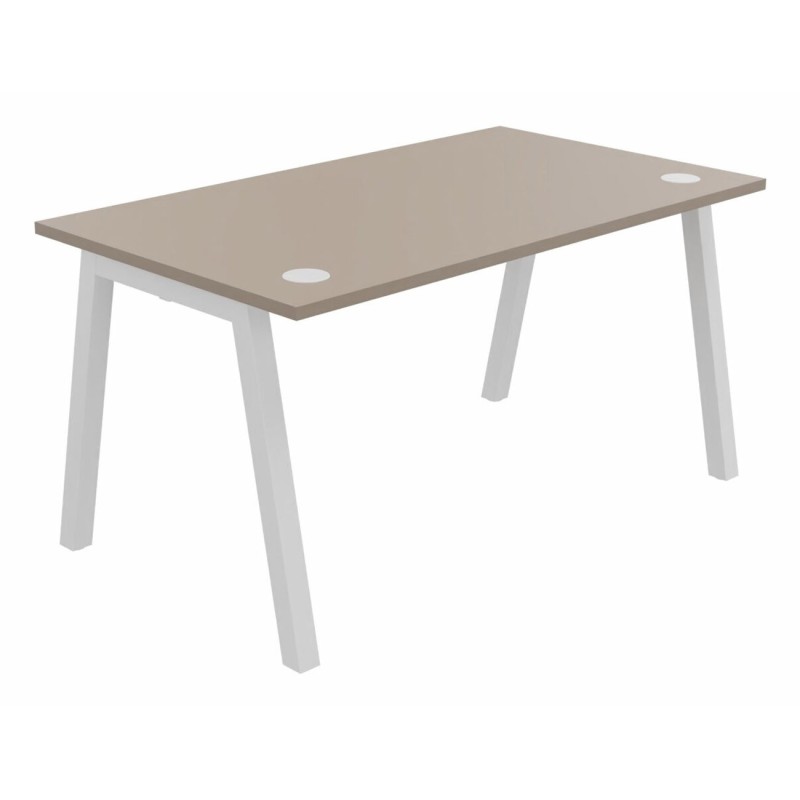 Bureau droit Burocolor A avec obturateurs - L.140 x P.80 cm - Plateau Argile - Pieds Blanc