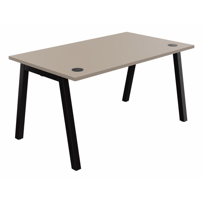 Bureau droit Burocolor A avec obturateurs - L.140 x P.80 cm - Plateau Argile - Pieds Noir