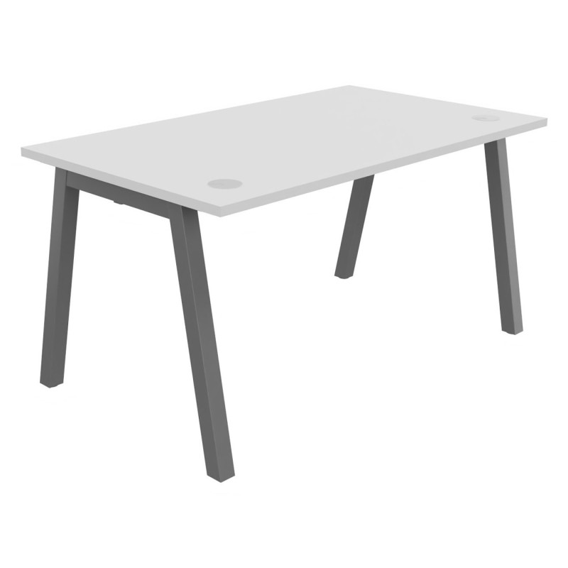 Bureau droit Burocolor A avec obturateurs - L.140 x P.80 cm - Plateau Blanc - Pieds Aluminium