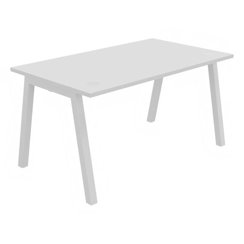 Bureau droit Burocolor A avec obturateurs - L.140 x P.80 cm - Plateau Blanc - Pieds Blanc