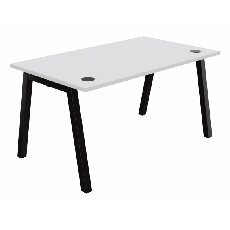 Bureau droit Burocolor A avec obturateurs - L.140 x P.80 cm - Plateau Blanc - Pieds Noir