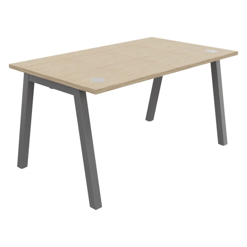 Bureau droit Burocolor A avec obturateurs - L.140 x P.80 cm - Plateau Chêne - Pieds Aluminium