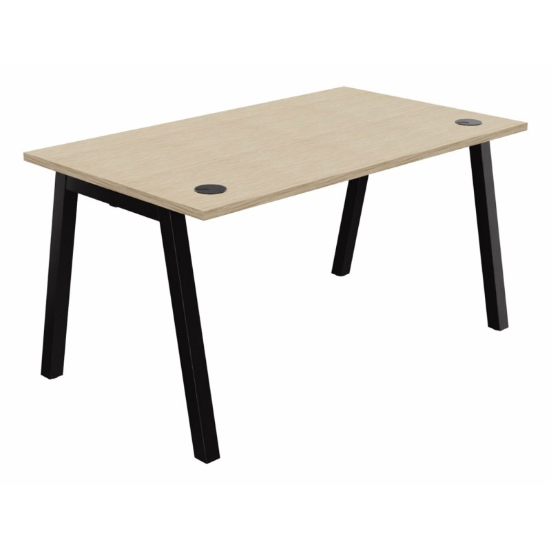 Bureau droit Burocolor A avec obturateurs - L.140 x P.80 cm - Plateau Chêne - Pieds Noir