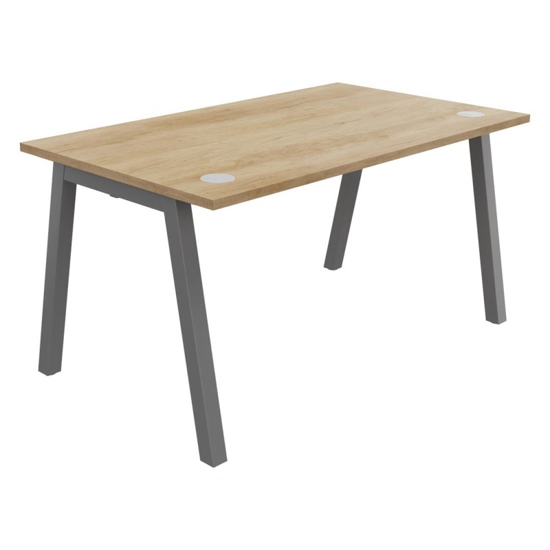 Bureau droit Burocolor A avec obturateurs - L.140 x P.80 cm - Plateau Chêne Nebraska - Pieds Aluminium