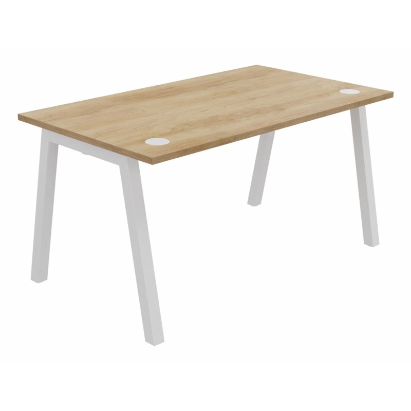 Bureau droit Burocolor A avec obturateurs - L.140 x P.80 cm - Plateau Chêne Nebraska - Pieds Blanc
