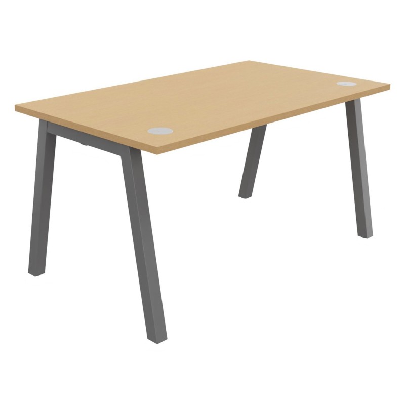 Bureau droit Burocolor A avec obturateurs - L.140 x P.80 cm - Plateau Hêtre - Pieds Aluminium