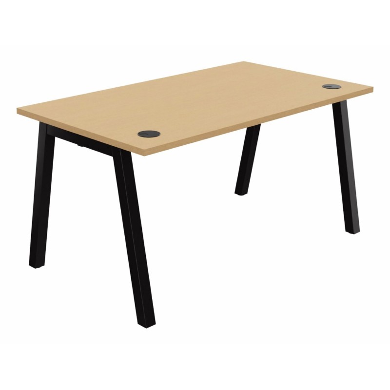 Bureau droit Burocolor A avec obturateurs - L.140 x P.80 cm - Plateau Hêtre - Pieds Noir