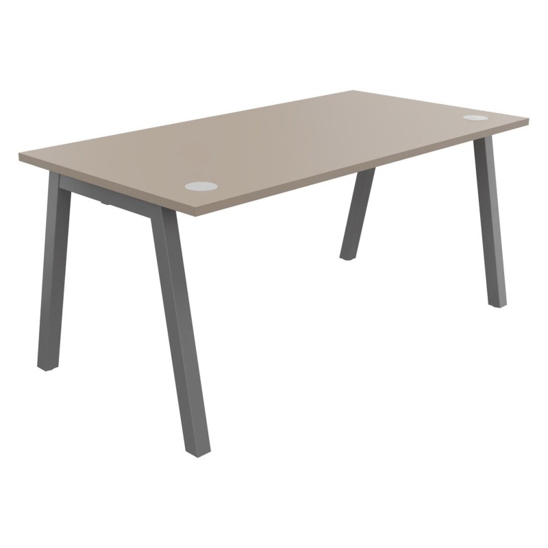 Bureau droit Burocolor A avec obturateurs - L.160 x P.80 cm - Plateau Argile - Pieds Aluminium