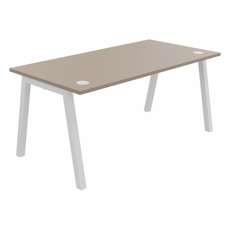 Bureau droit Burocolor A avec obturateurs - L.160 x P.80 cm - Plateau Argile - Pieds Blanc
