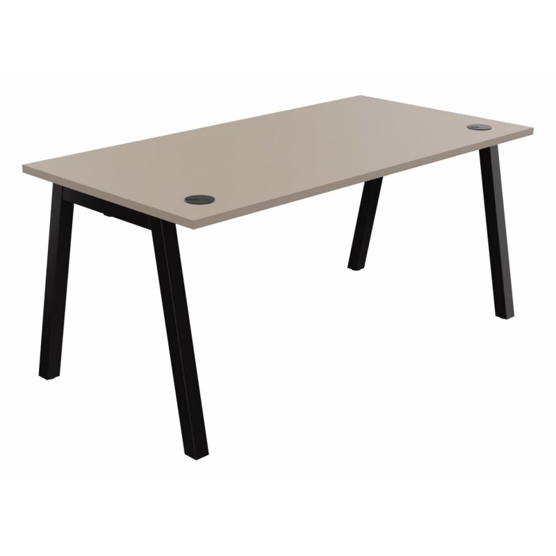Bureau droit Burocolor A avec obturateurs - L.160 x P.80 cm - Plateau Argile - Pieds Noir