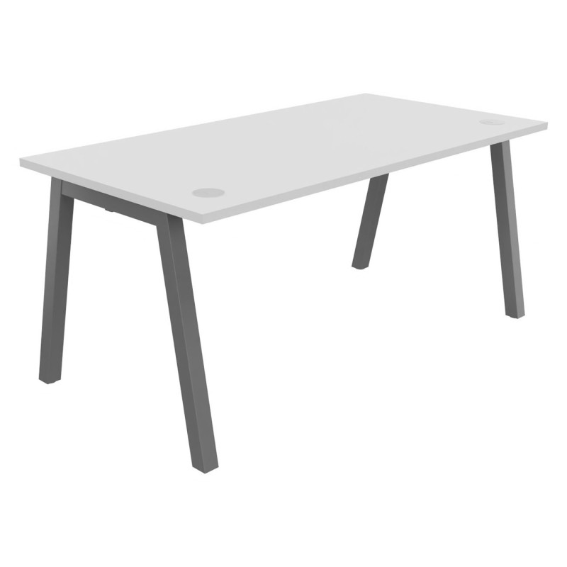 Bureau droit Burocolor A avec obturateurs - L.160 x P.80 cm - Plateau Blanc - Pieds Aluminium