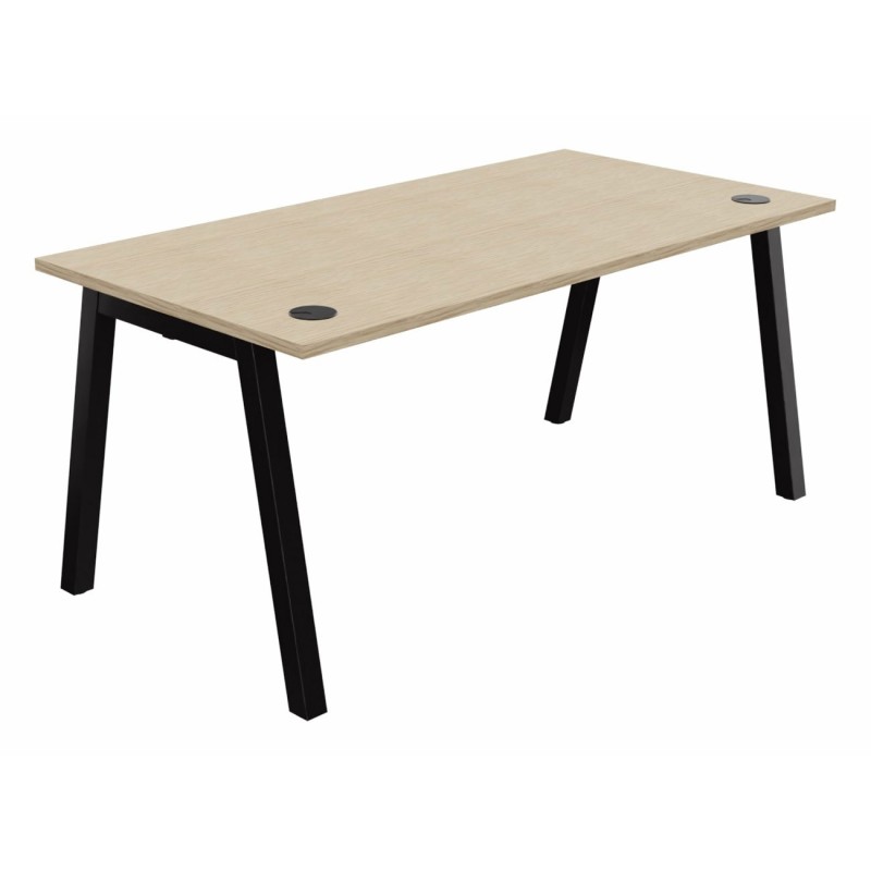 Bureau droit Burocolor A avec obturateurs - L.160 x P.80 cm - Plateau Chêne  - Pieds Noir