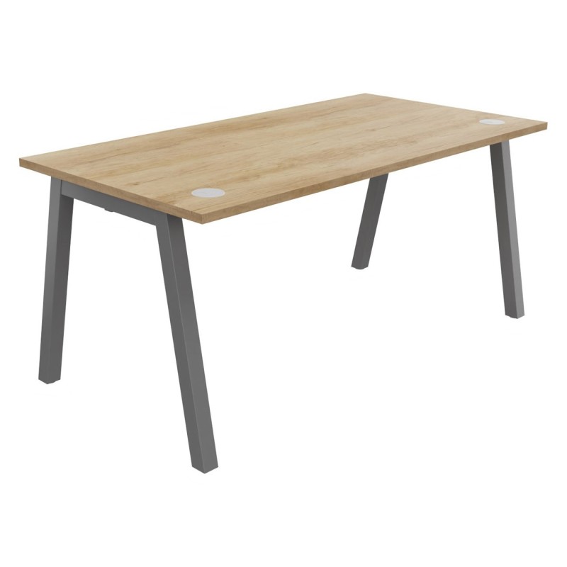 Bureau droit Burocolor A avec obturateurs - L.160 x P.80 cm - Plateau Chêne Nebraska - Pieds Aluminium