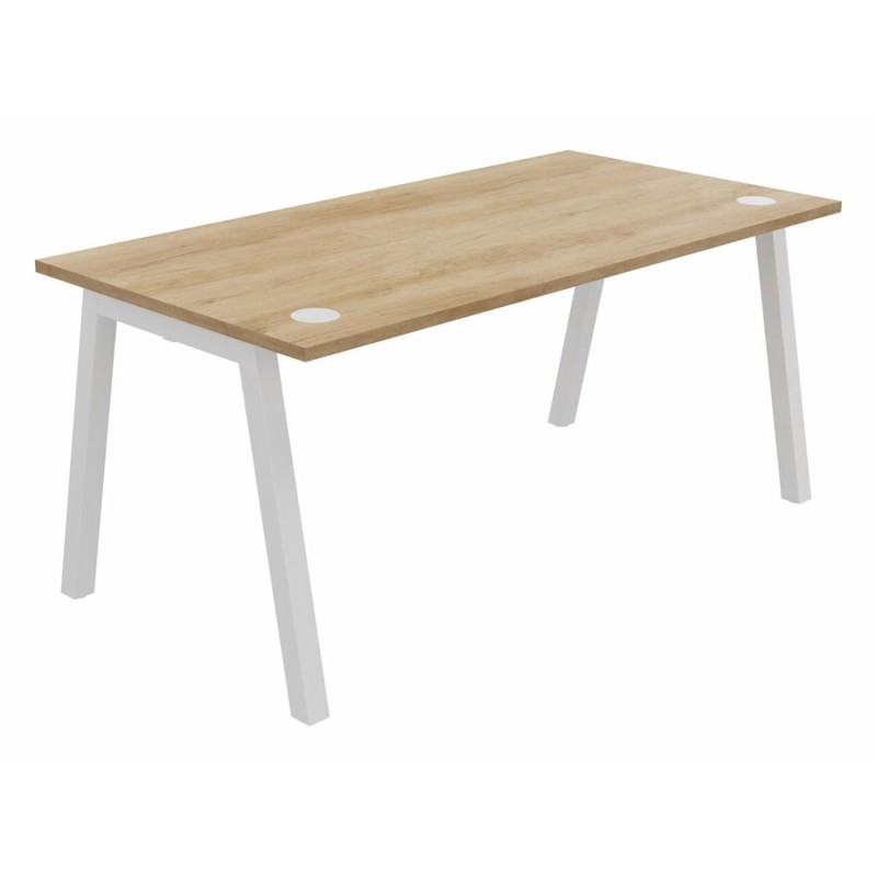 Bureau droit Burocolor A avec obturateurs - L.160 x P.80 cm - Plateau Chêne Nebraska - Pieds Blanc