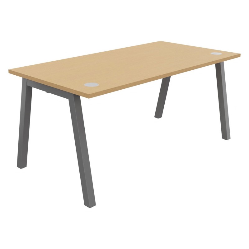 Bureau droit Burocolor A avec obturateurs - L.160 x P.80 cm - Plateau Hêtre - Pieds Aluminium